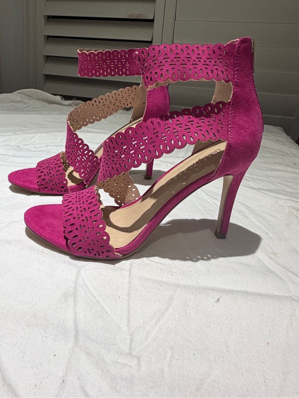 Limelight Fuchsia Pink Scalloped Laser-Cut Strappy Heels